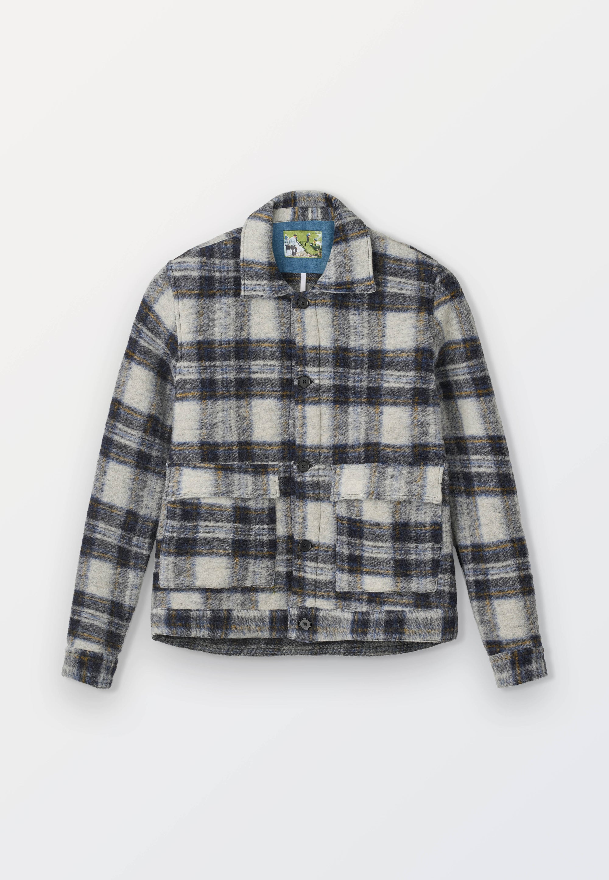 Boiled Wool Overshirt - Blue Check
