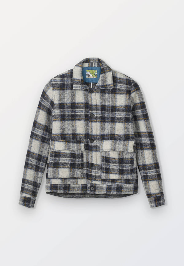 Boiled Wool Overshirt - Blue Check