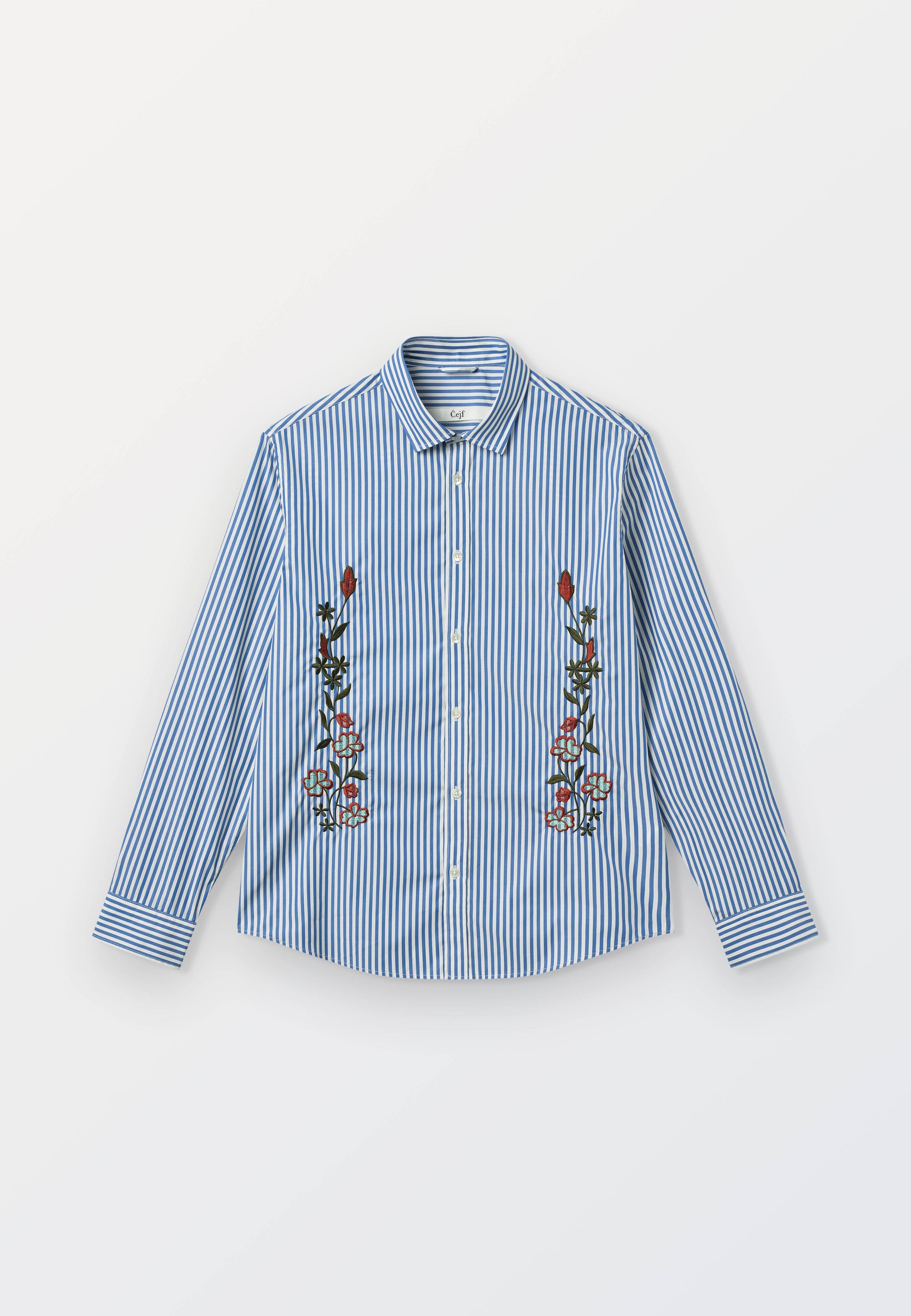 Cejf Embroidery Poplin - Blue Stripe