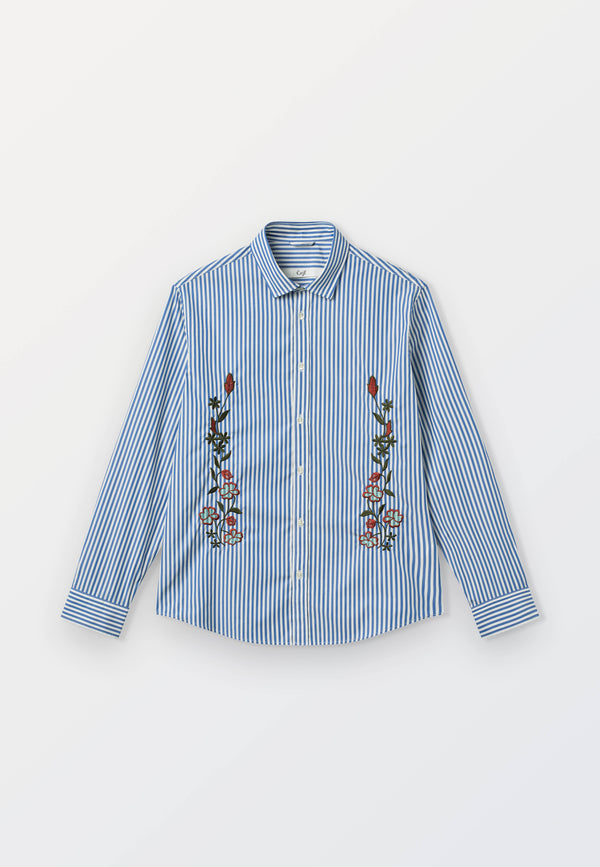 Cejf Embroidery Poplin - Blue Stripe