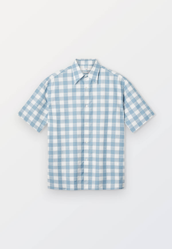 Cejf Oversize SS Mens Shirt - Light Blue Check