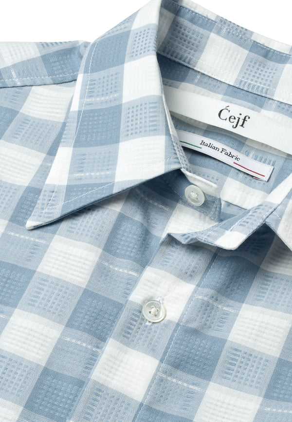 Cejf Oversize SS Mens Shirt - Light Blue Check