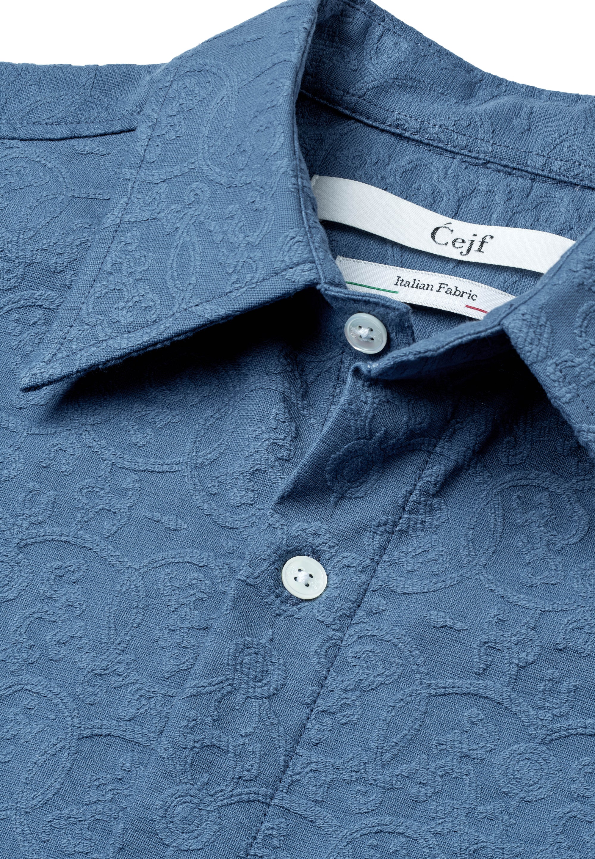Cejf Oversize SS Mens Shirt - Blue Jacquard