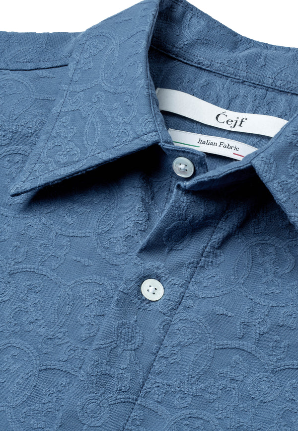 Cejf Oversize SS Mens Shirt - Blue Jacquard