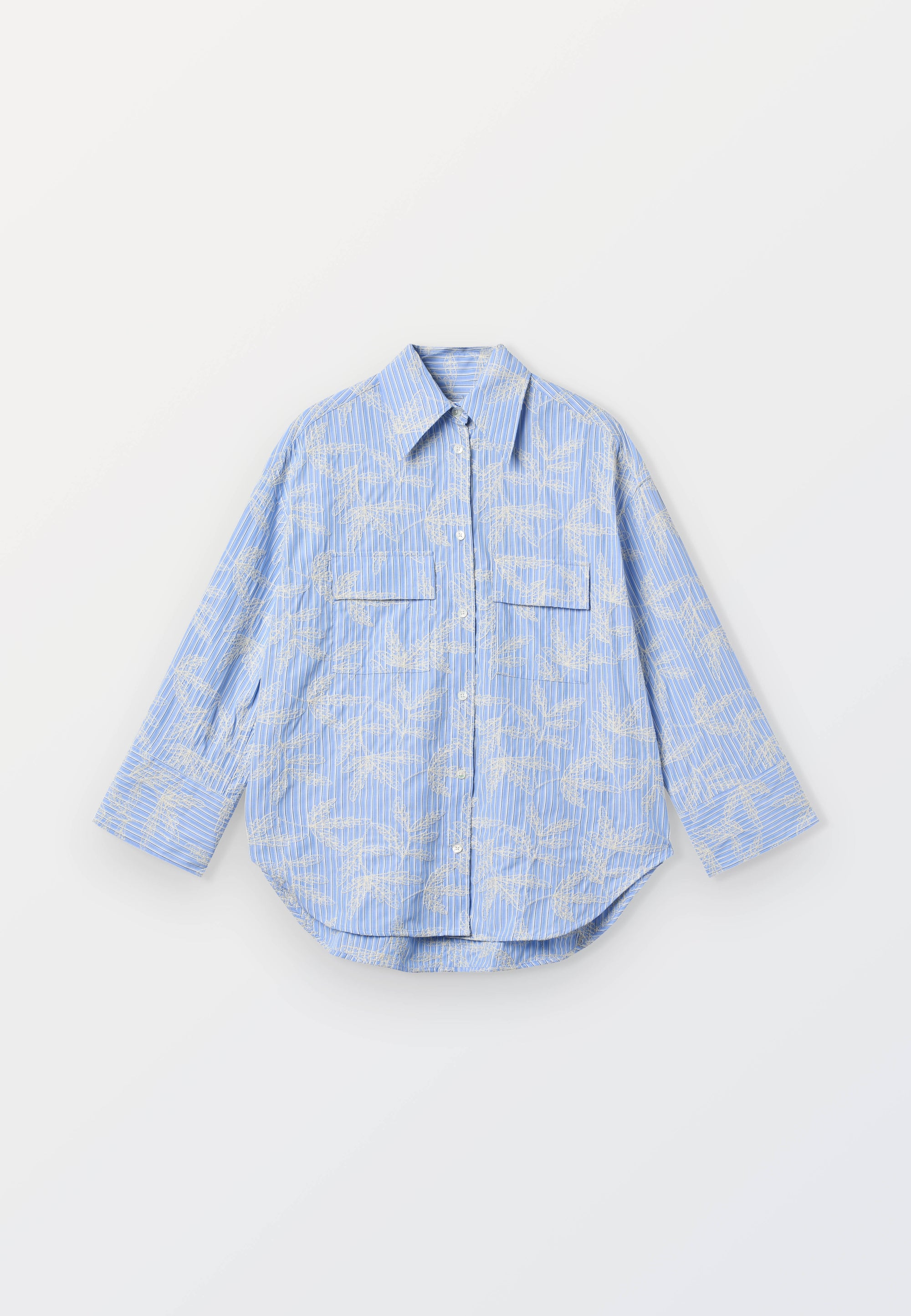 Favig Oversized Women Shirt - Flower Embroidery