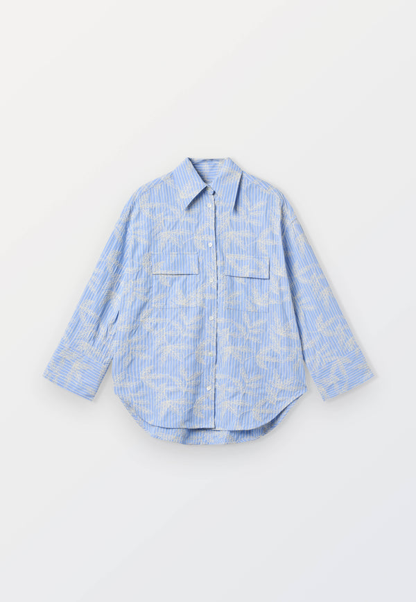 Favig Oversized Women Shirt - Flower Embroidery