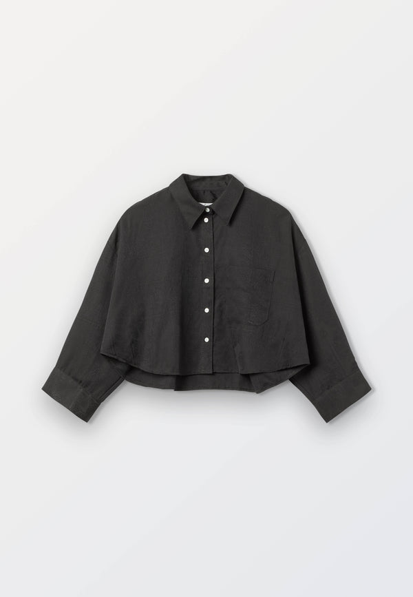Ladies Black Jacquard Cropped Shirt