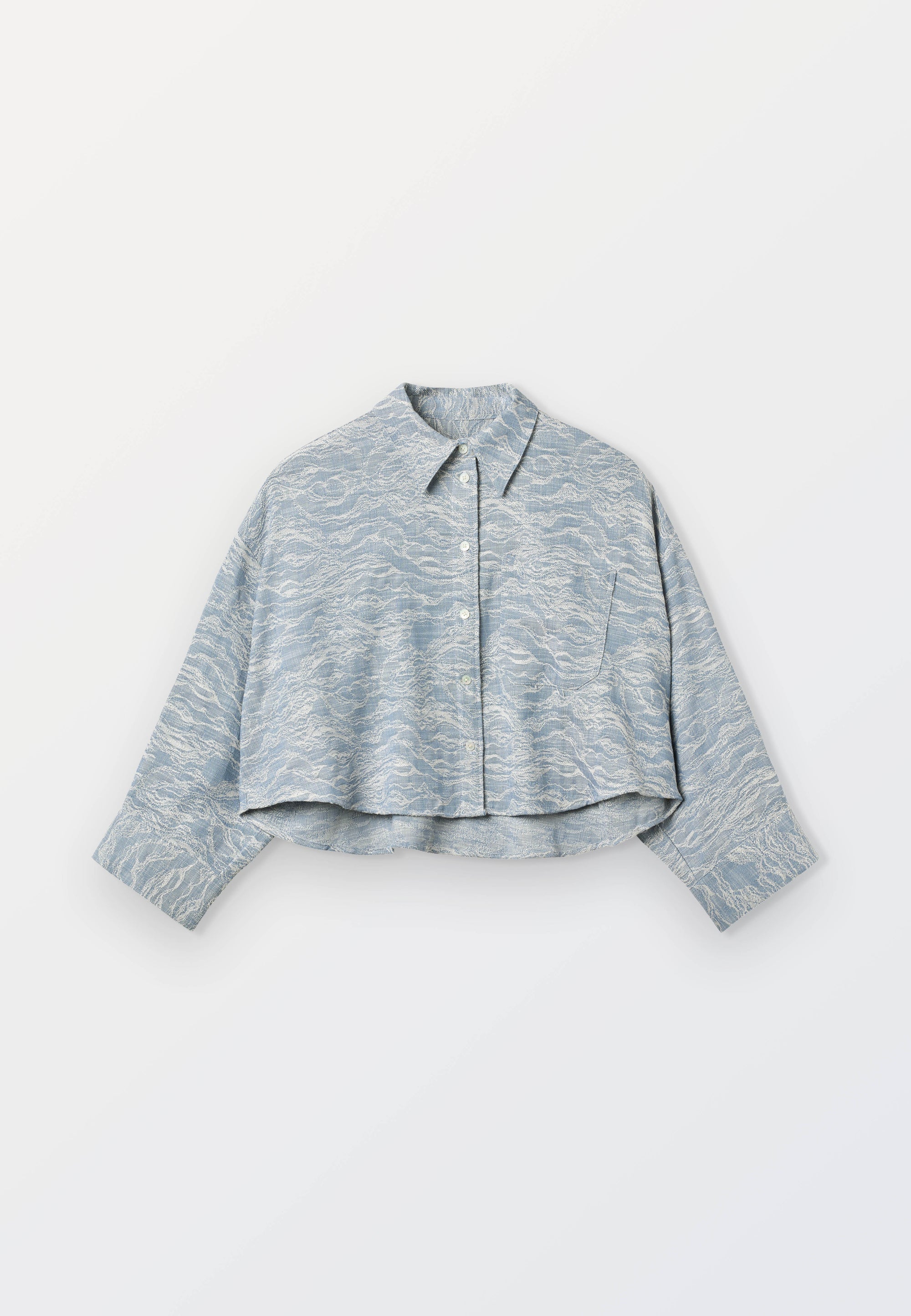 Ladies Blue/White Jacquard Cropped Shirt