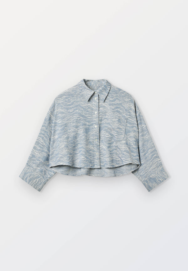 Ladies Blue/White Jacquard Cropped Shirt