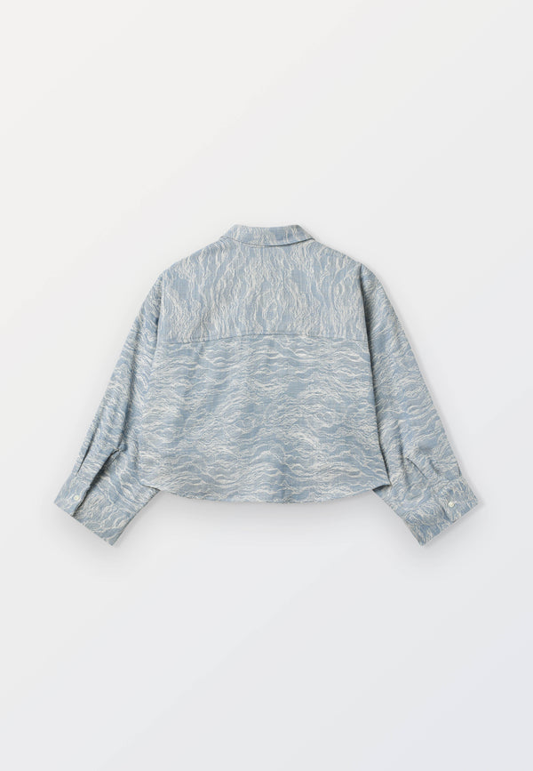 Ladies Blue/White Jacquard Cropped Shirt