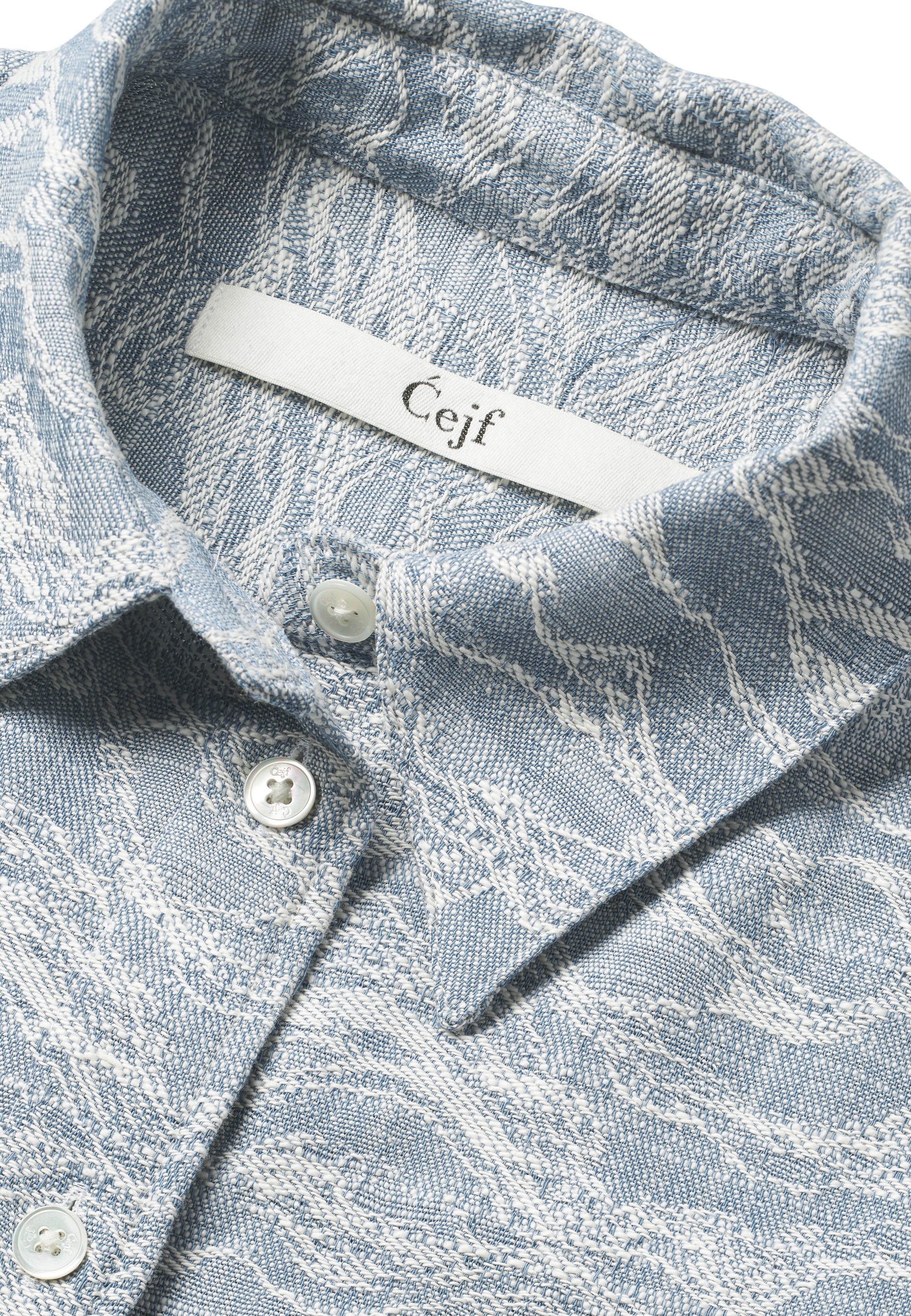 Ladies Blue/White Jacquard Cropped Shirt