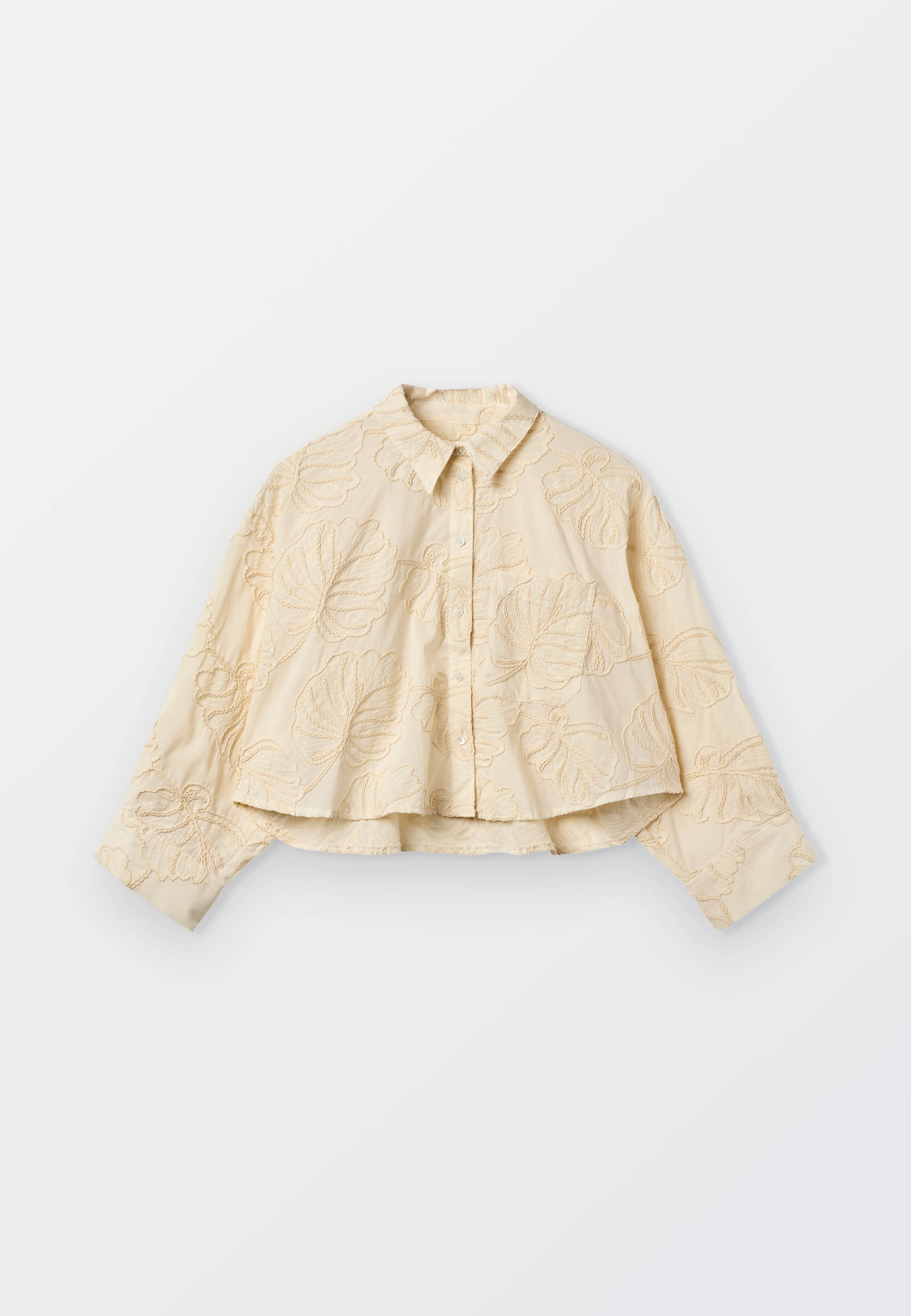 Ladies Embroidered Flower Cropped Shirt