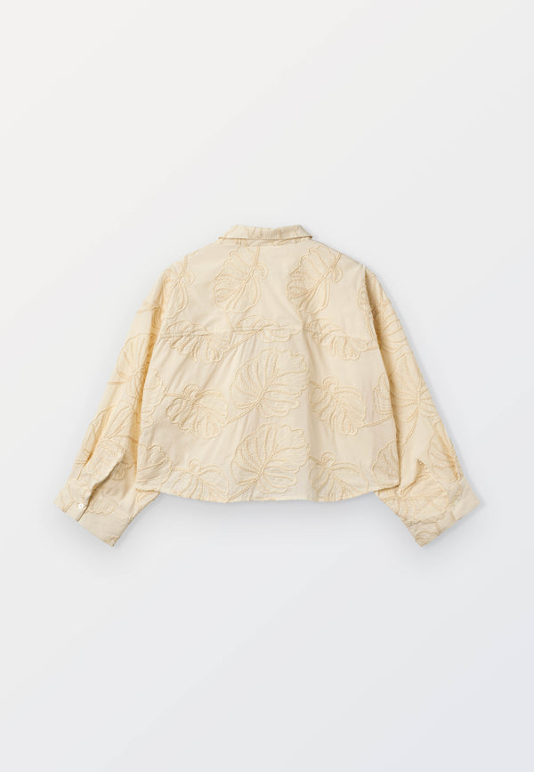 Ladies Embroidered Flower Cropped Shirt