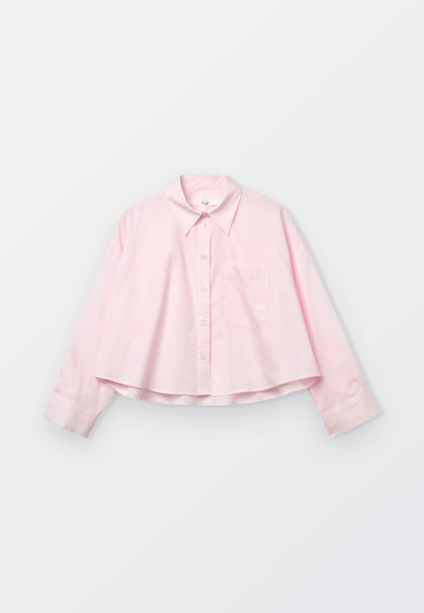 Ladies Pink Poplin Cropped Shirt