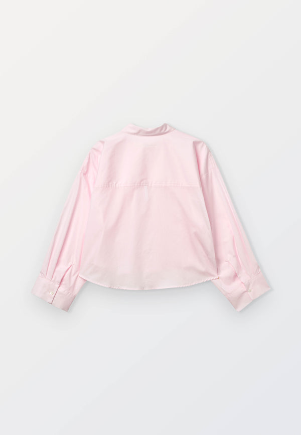 Ladies Pink Poplin Cropped Shirt