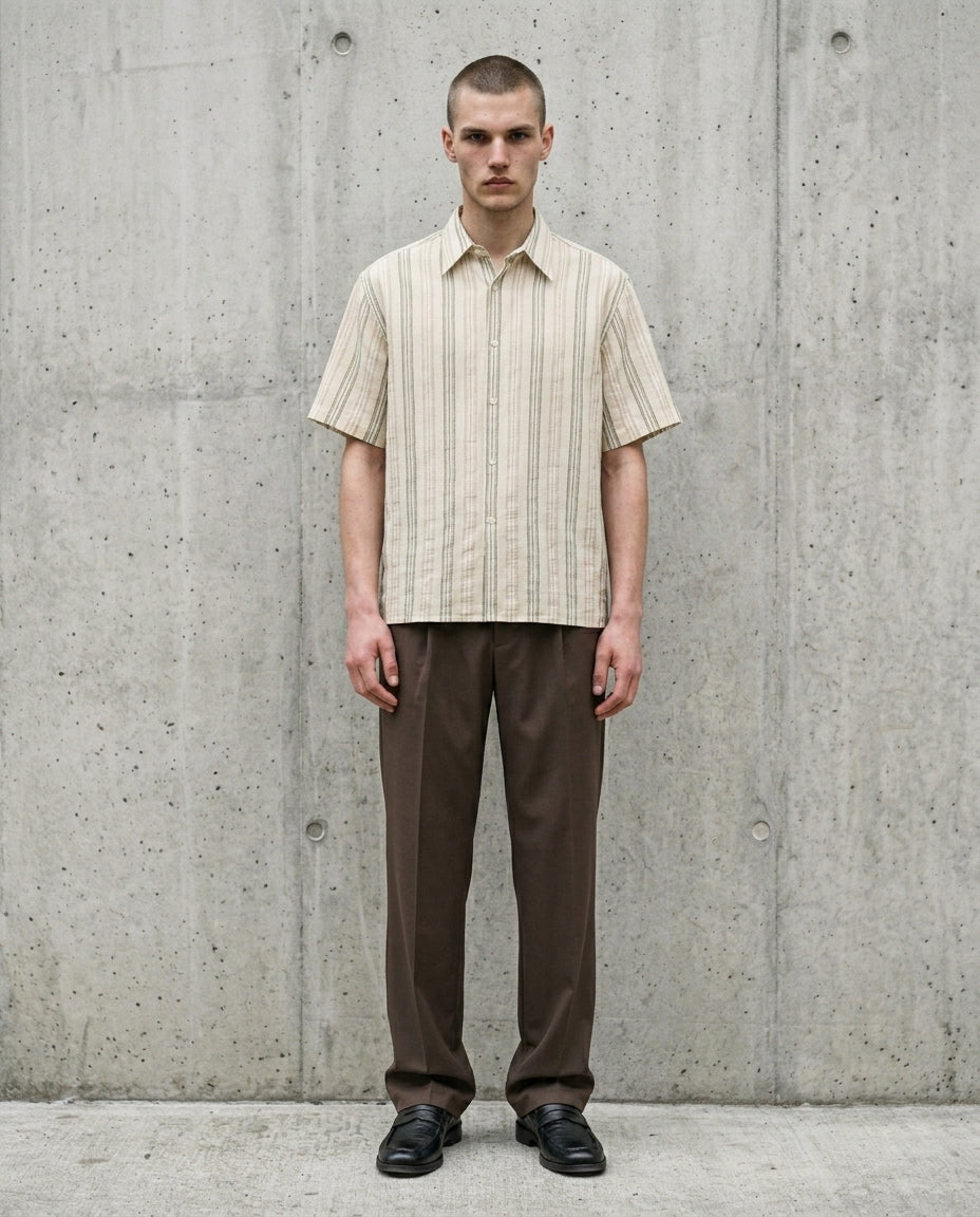 Cejf Oversize SS Mens Shirt - Mouline Stripe