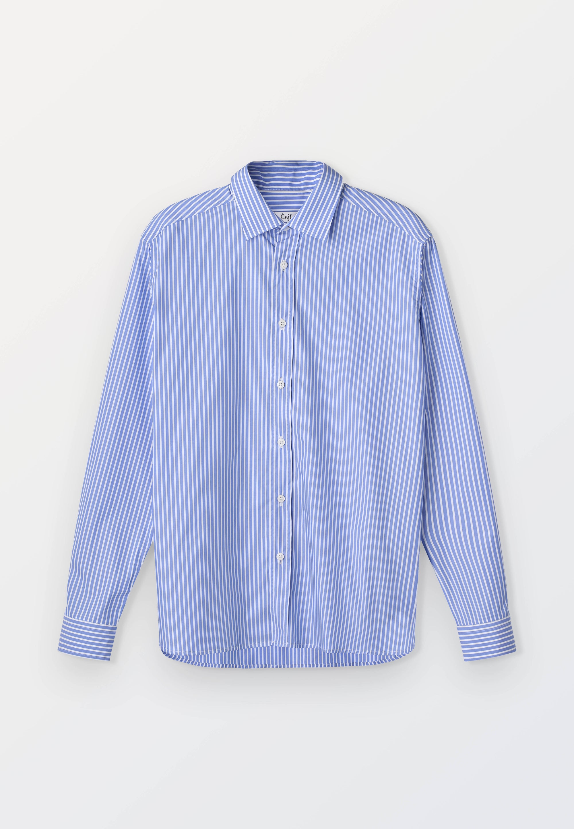 Men’s Classic Regular Shirt in 70_1 Cotton Poplin – Blue Stripe