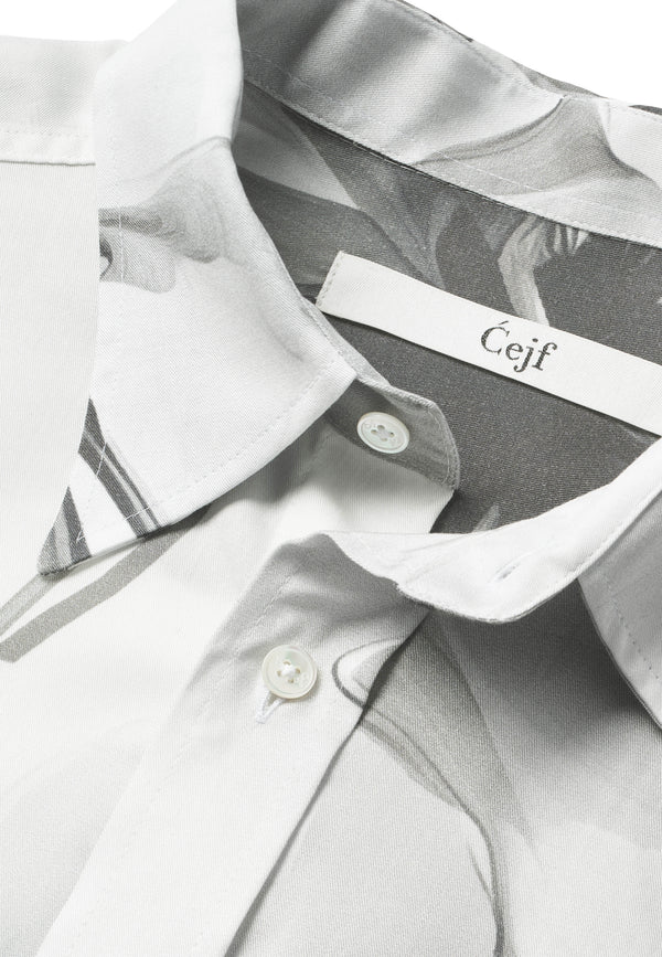 Mens Long Sleeve Grey Flower Shirt