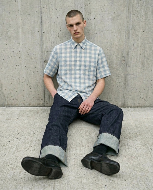 Cejf Oversize SS Mens Shirt - Light Blue Check