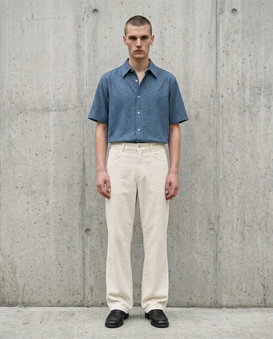 Cejf Oversize SS Mens Shirt - Blue Jacquard