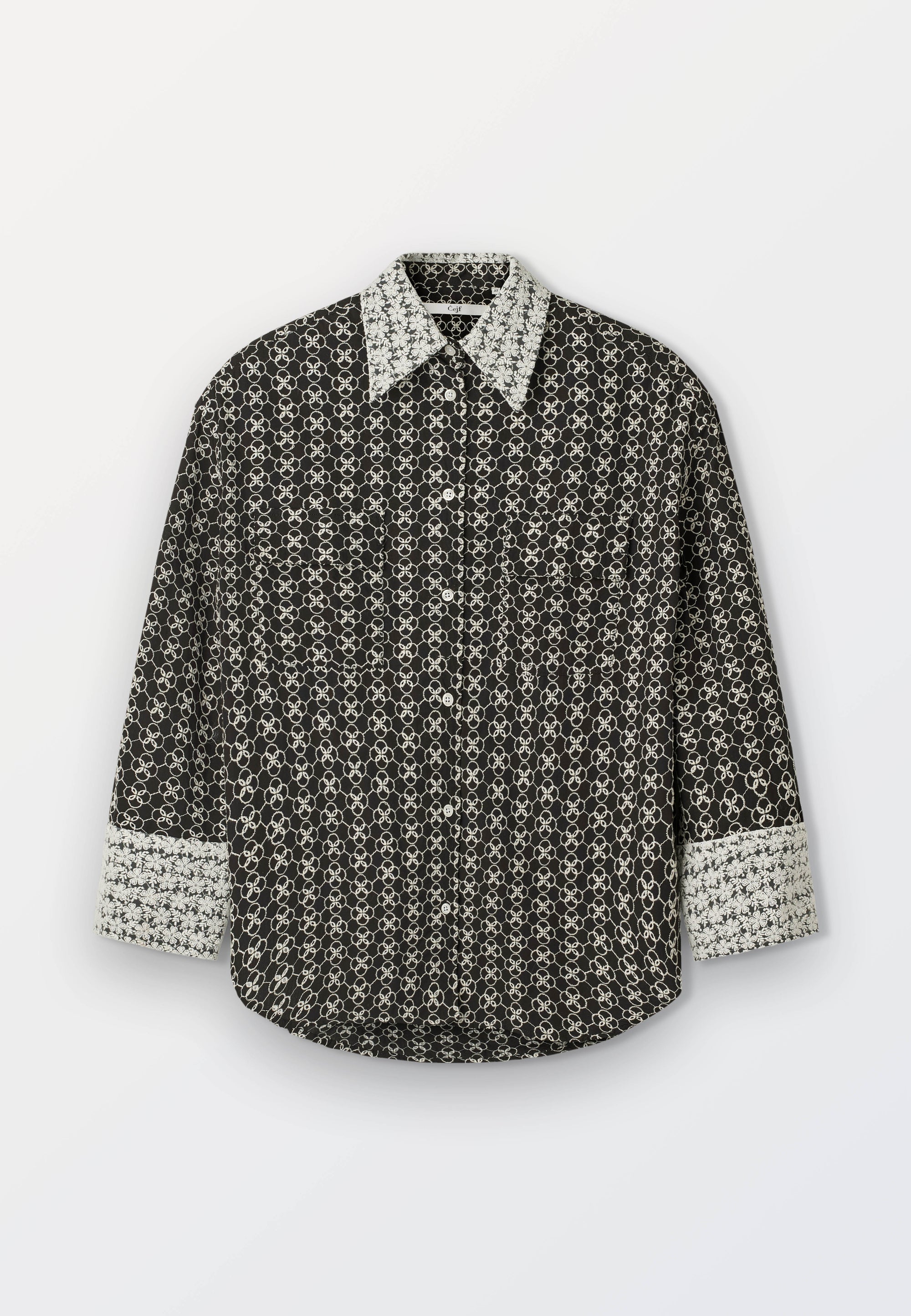 Oversized Embroidered Women’s Shirt - Black_White