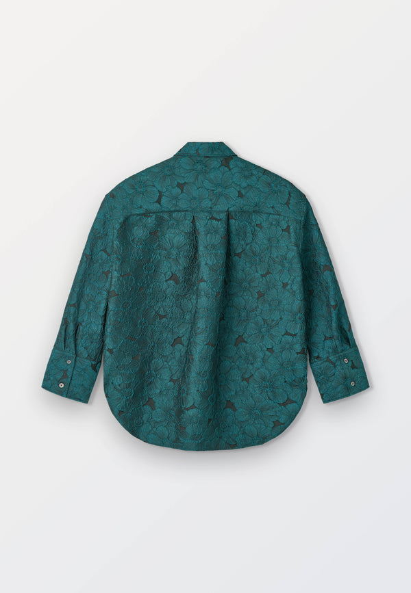 Oversized Women’s Jacquard Shirt  – Green Flower