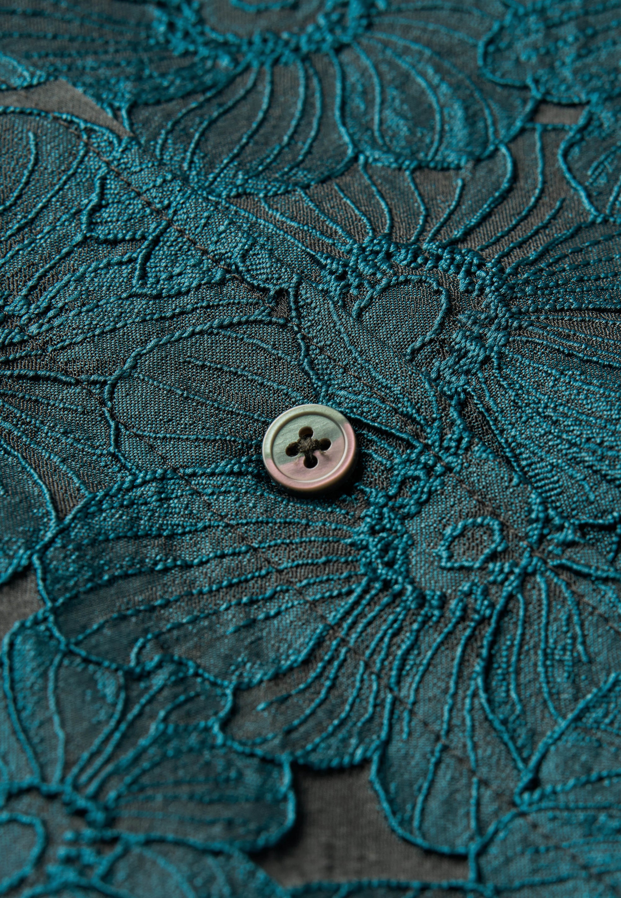 Oversized Women’s Jacquard Shirt  – Green Flower