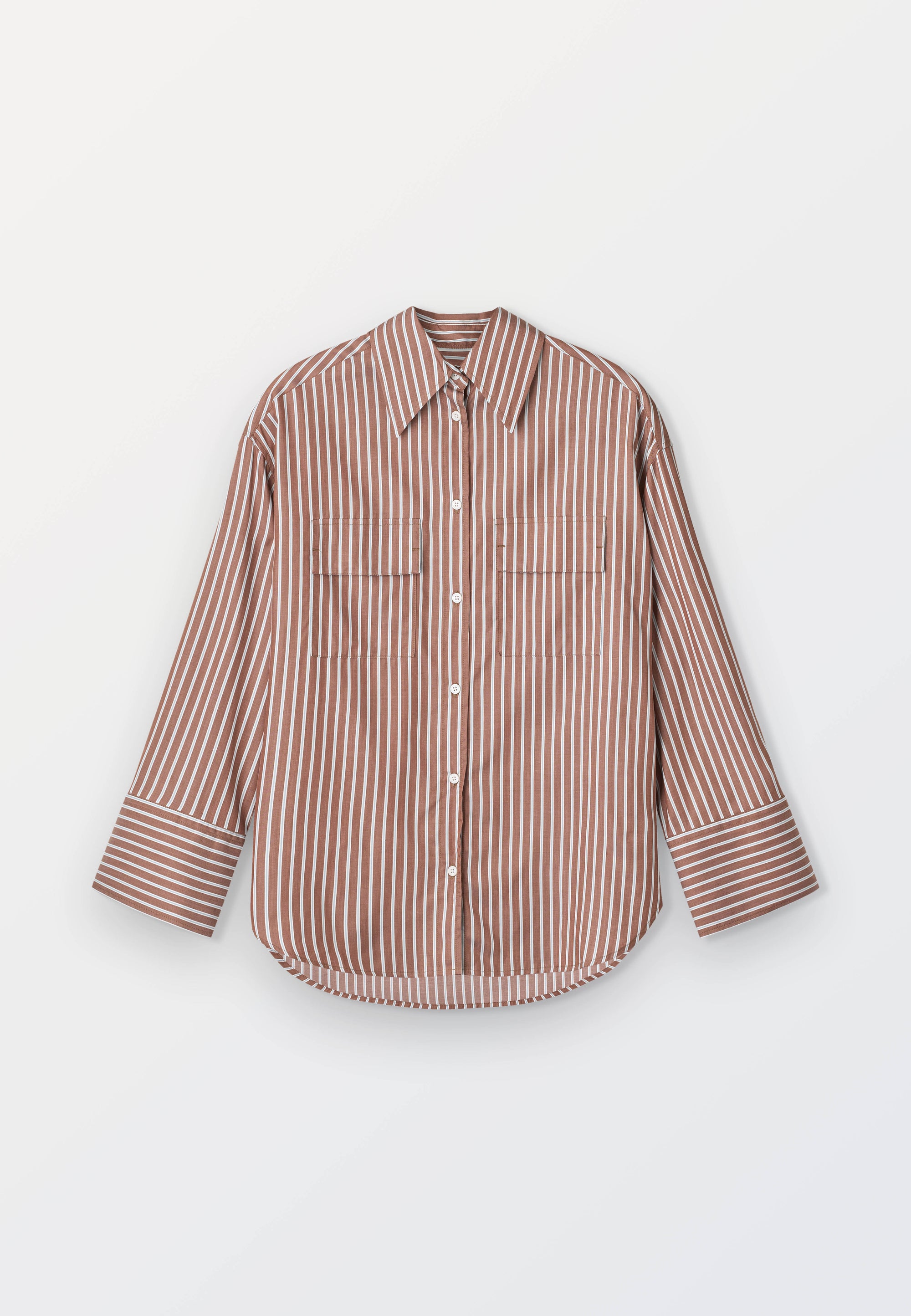 Oversized Women’s Shirt in 100% lyocell  – Brown Stripe