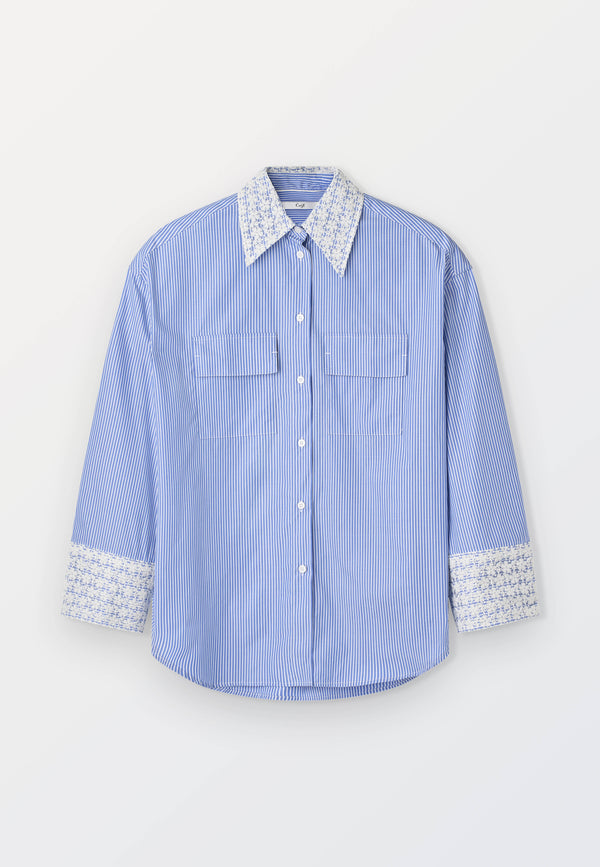 Oversized Women’s Shirt in 70_1 Cotton Poplin – Blue Stripe