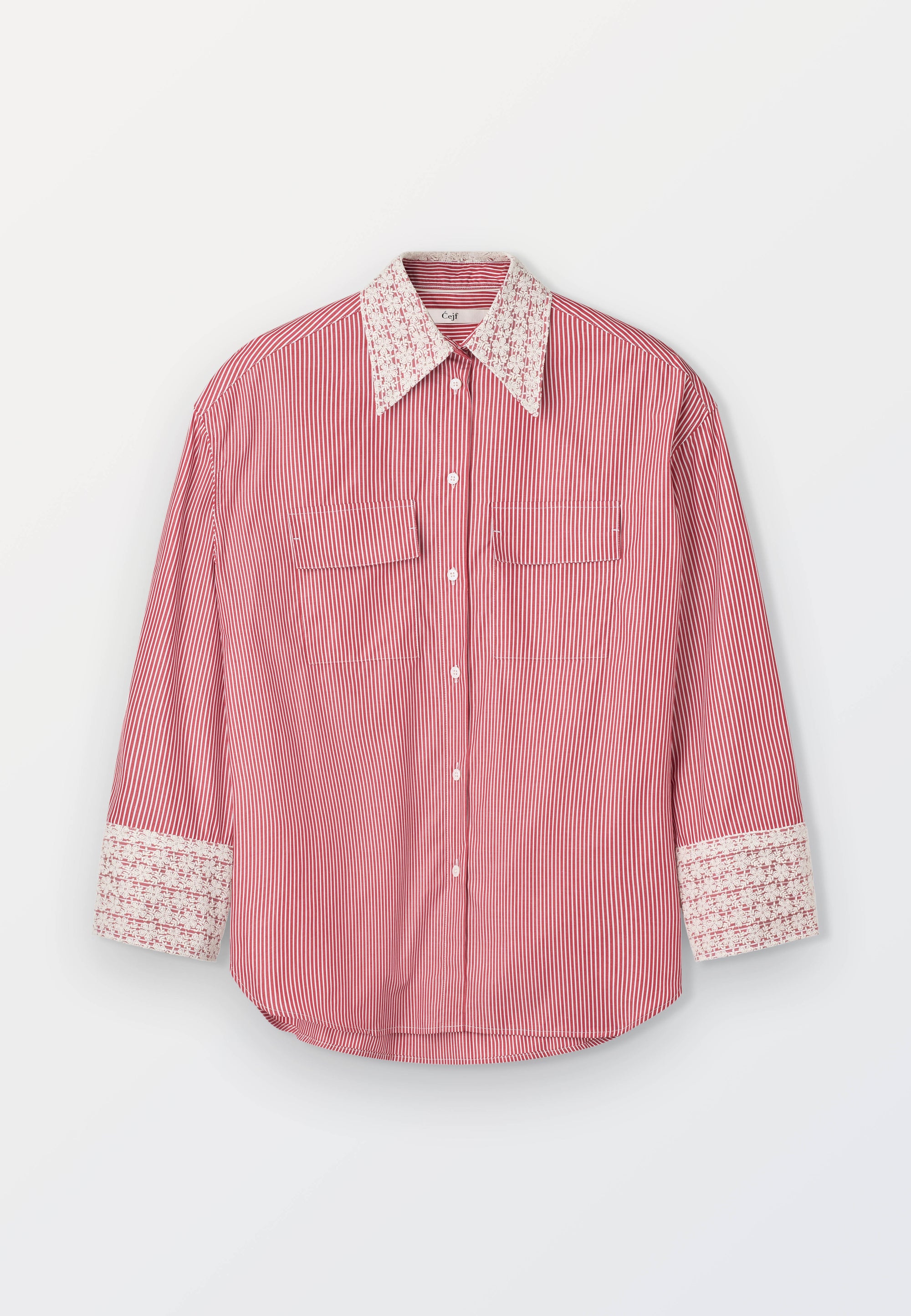 Oversized Women’s Shirt in 70_1 Cotton Poplin – Red Stripe