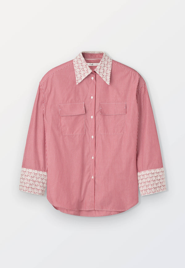 Oversized Women’s Shirt in 70_1 Cotton Poplin – Red Stripe