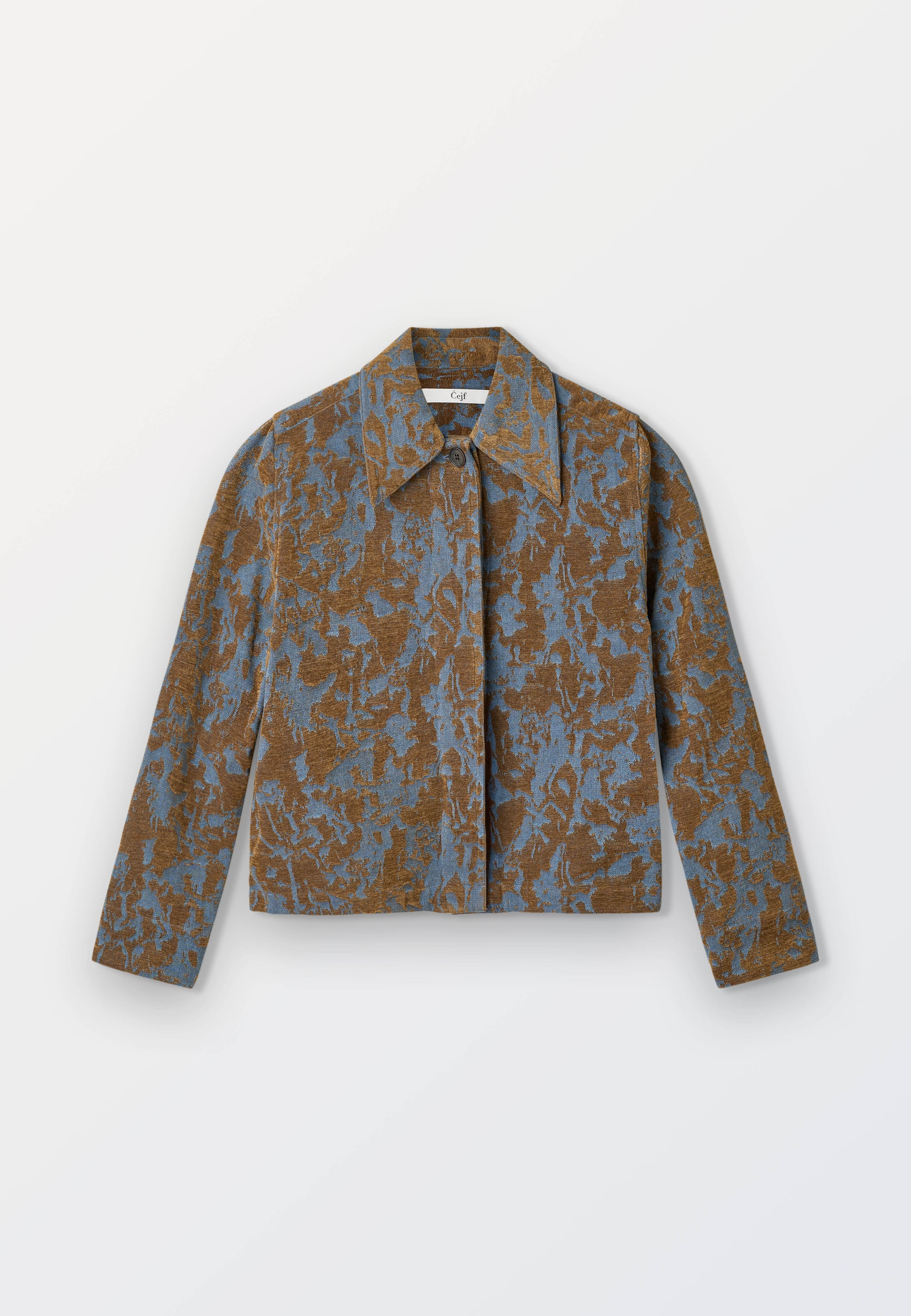 Women’s Velvet Jacquard Overshirt - Denim Blue _ Brown