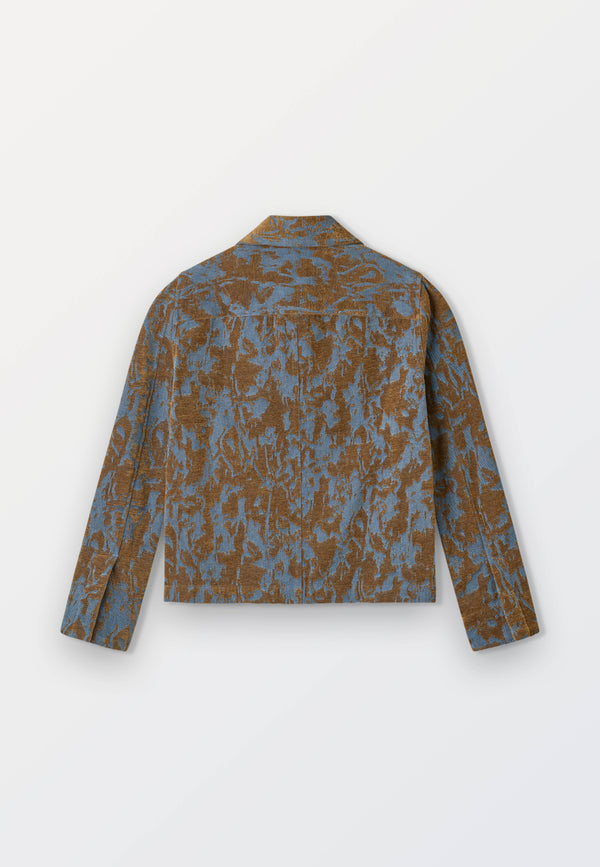Women’s Velvet Jacquard Overshirt - Denim Blue _ Brown