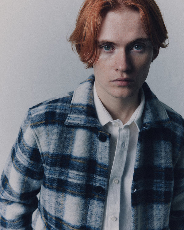 Boiled Wool Overshirt - Blue Check